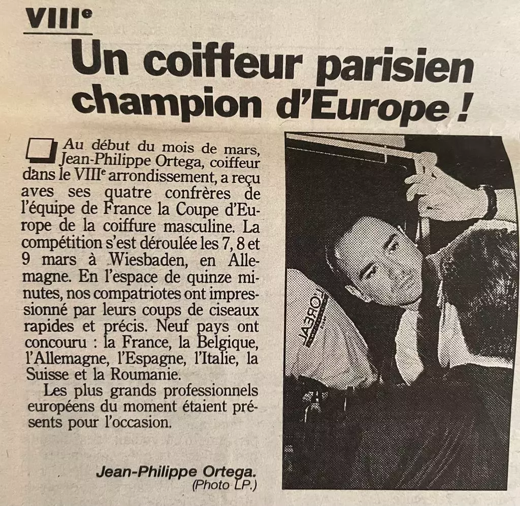 Jean-Philippe Ortega champion d'Europe de coiffure masculine paris 8e
